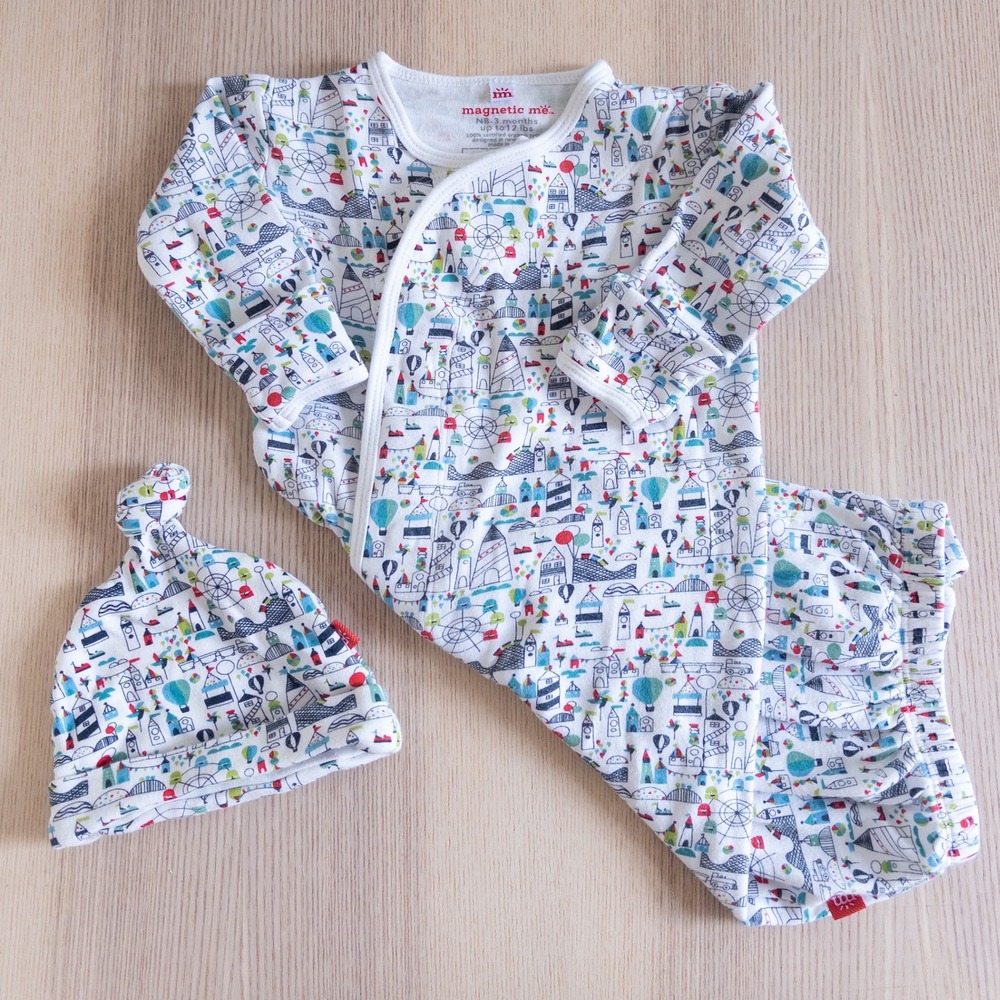 Magnetic Me Sleep Gown Hat Set White Amusement Park Organic Cotton Baby 0-3M